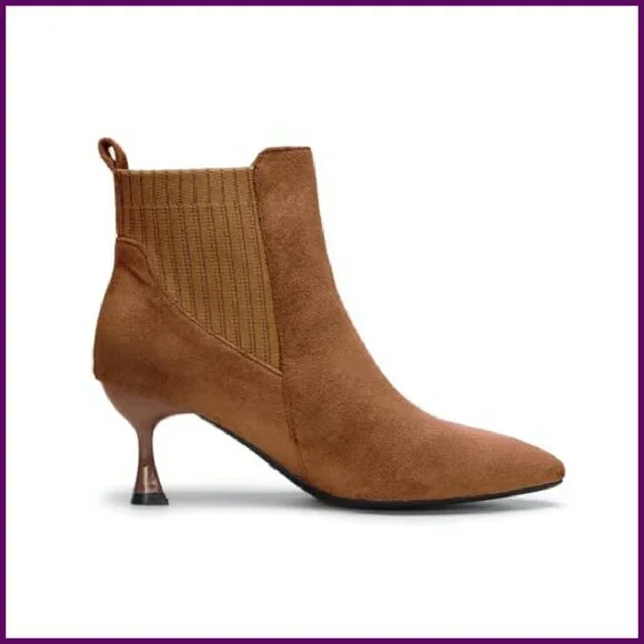 Pointed Toe Ankle Boots Knit Suede Kitten Heels Dressy Winter Booties - Picture 5 of 8